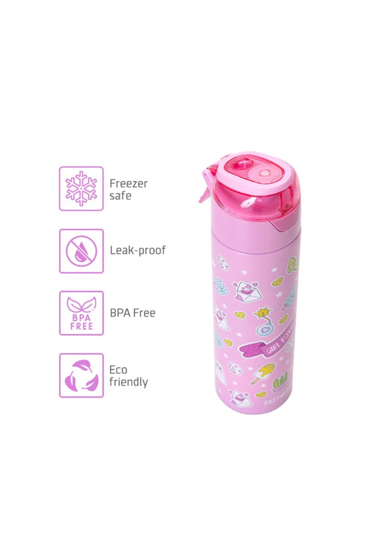 قارورة Eazy Kids ستيل مع رذاذ 640ml – ترطيب يومي لا ينقطع – وردي