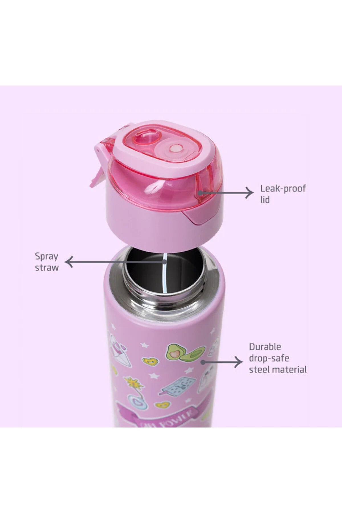 قارورة Eazy Kids ستيل مع رذاذ 640ml – ترطيب يومي لا ينقطع – وردي