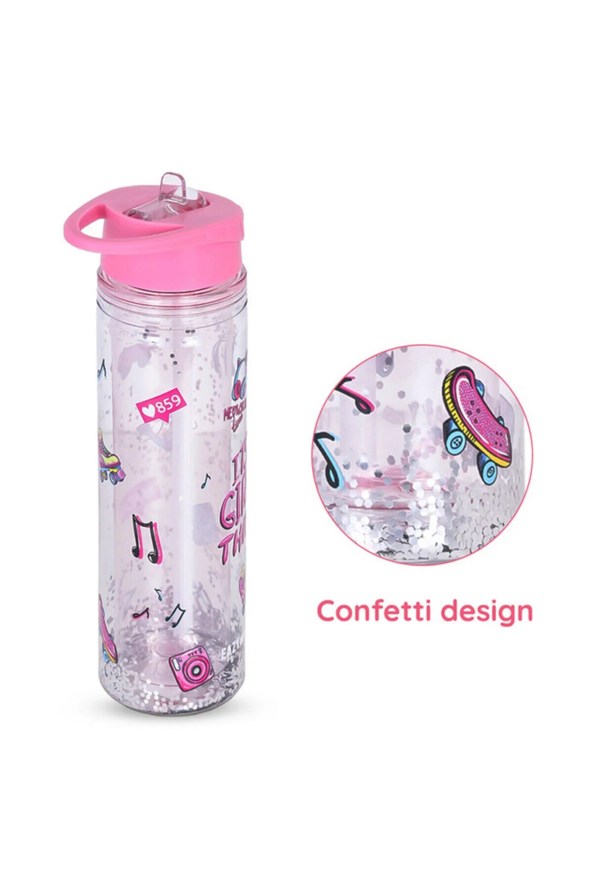 Eazy Kids Tritan Double Wall Glitter 550ml Water Bottle - It's Girls Things Pink