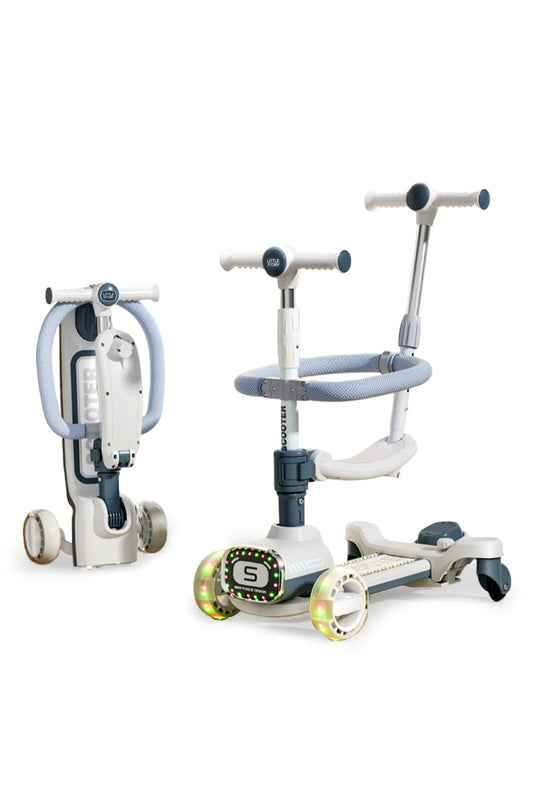 Little Story Kids Scooter w/ Ride On & Push Handle - Grey