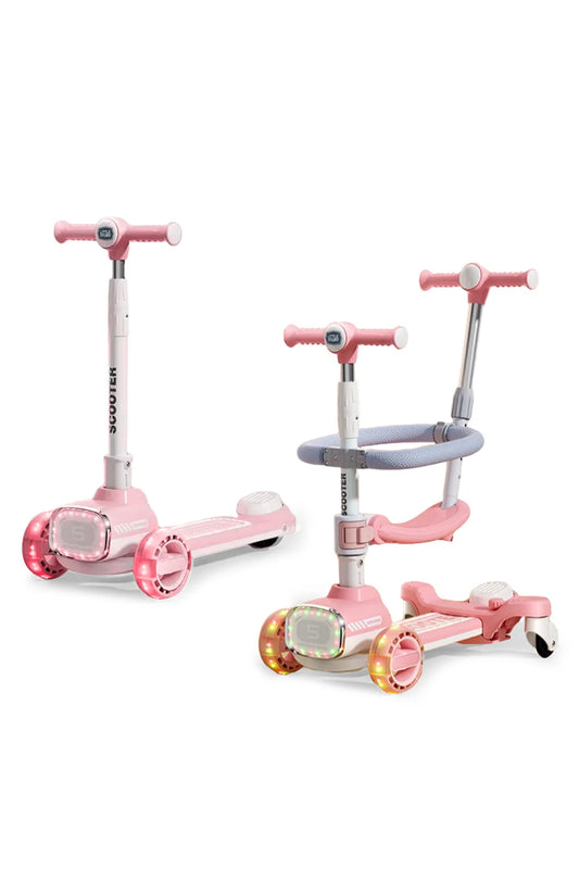 Little Story Kids Scooter w/ Ride On & Push Handle - Pink