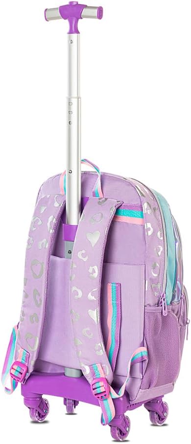 Eazy Kids 4-wheel Trolley 17 School Bag Set of 3 w/Lunch Bag and Pencil Pouch - Love Purple