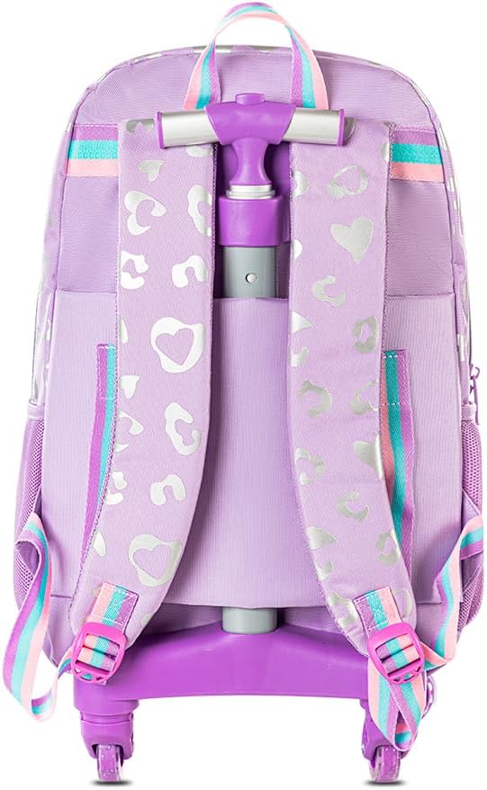 Eazy Kids 4-wheel Trolley 17 School Bag Set of 3 w/Lunch Bag and Pencil Pouch - Love Purple