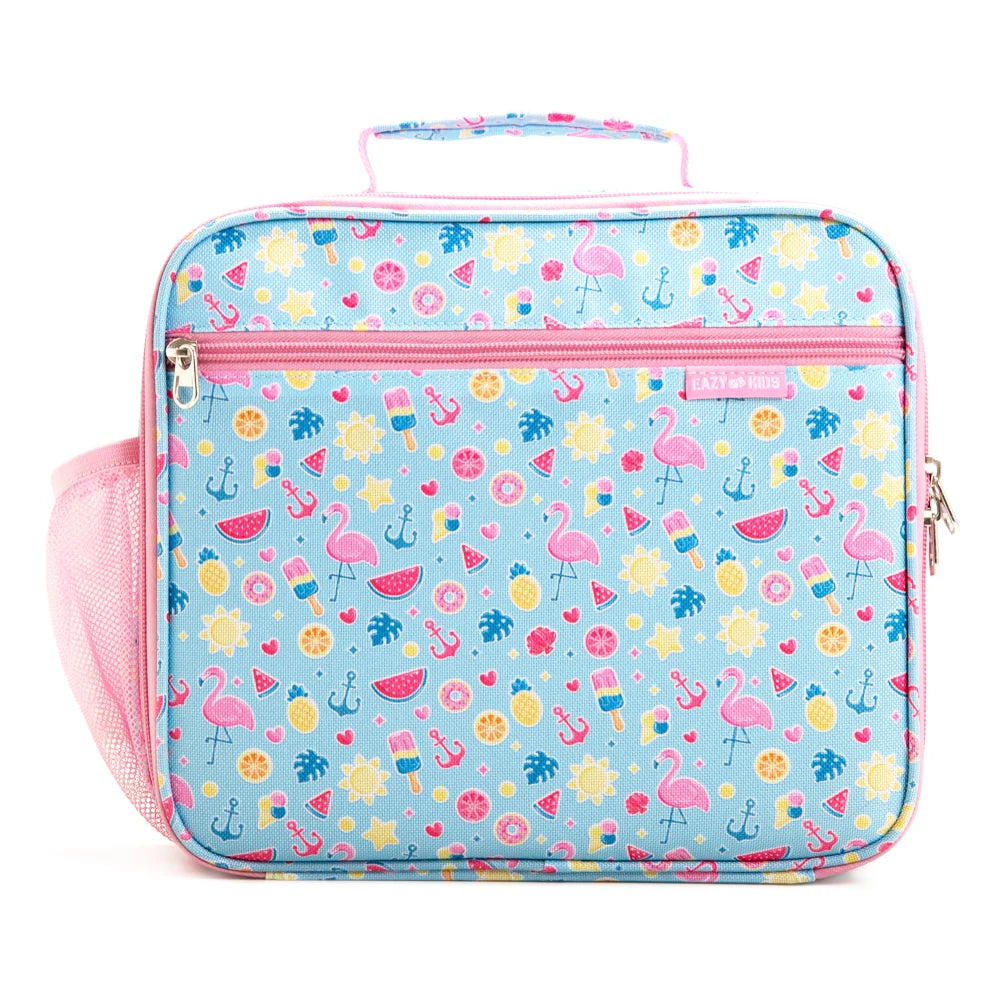 Eazy Kids Jumbo Bento Lunch Box w/360ml Steel Water Bottle, Spoon & Fork Set, and Insulated Lunch Bag - Flamingo Pink