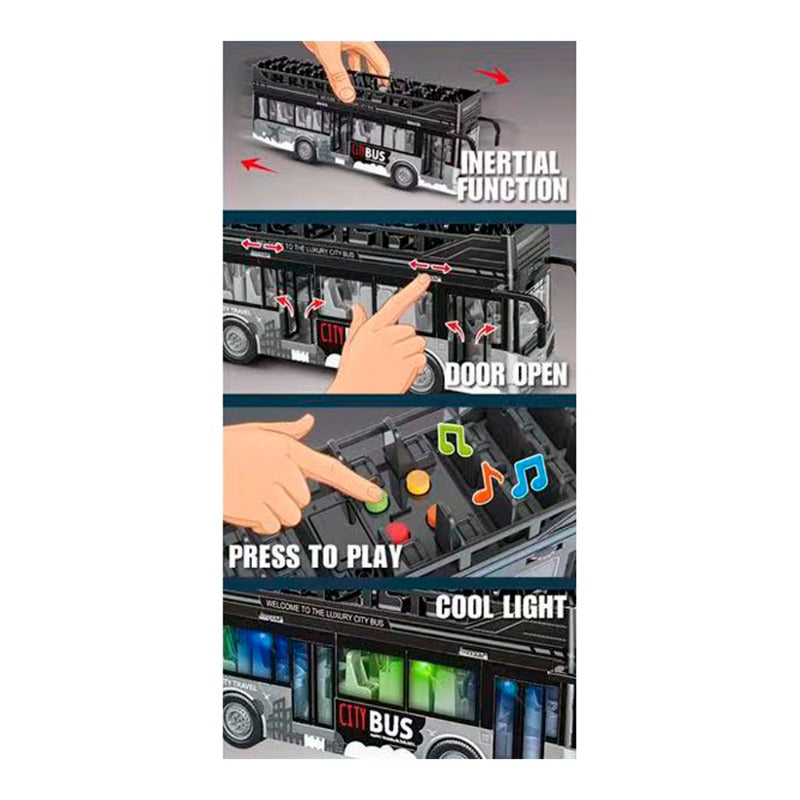 Js Toys Double Decker City Bus - Black