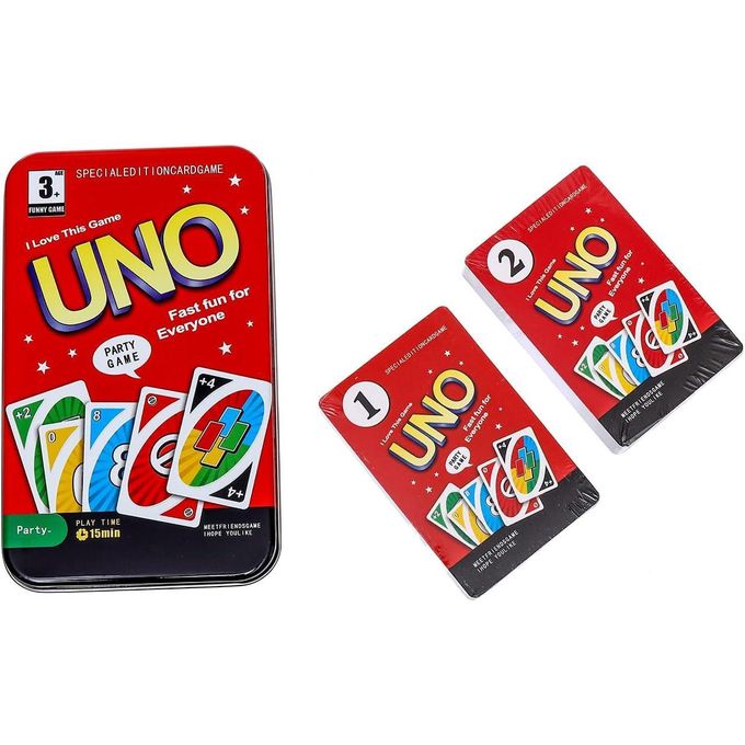 لعبة UNO بعلبة معدنية – ضحكات وإثارة مع العائلة