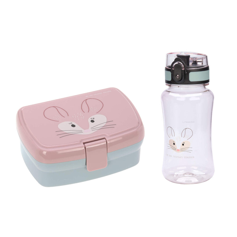 Lassig - Lassig Lunch Set About Friends-Lunchbox And Drinking Bottle-Pink Chinchilla