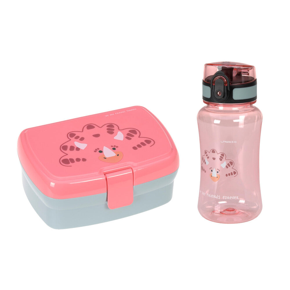 Lassig - Lassig Lunch Set About Friends-Lunchbox And Drinking Bottle-Pink Dino Rose