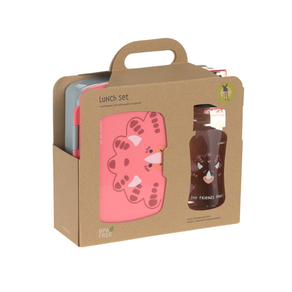 Lassig - Lassig Lunch Set About Friends-Lunchbox And Drinking Bottle-Pink Dino Rose