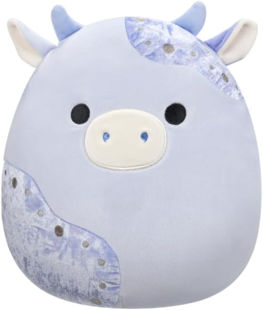 SQK -MED PLUSH 12INCH-LIGHT BLUE VELVET COW W/BLUE PATCHES