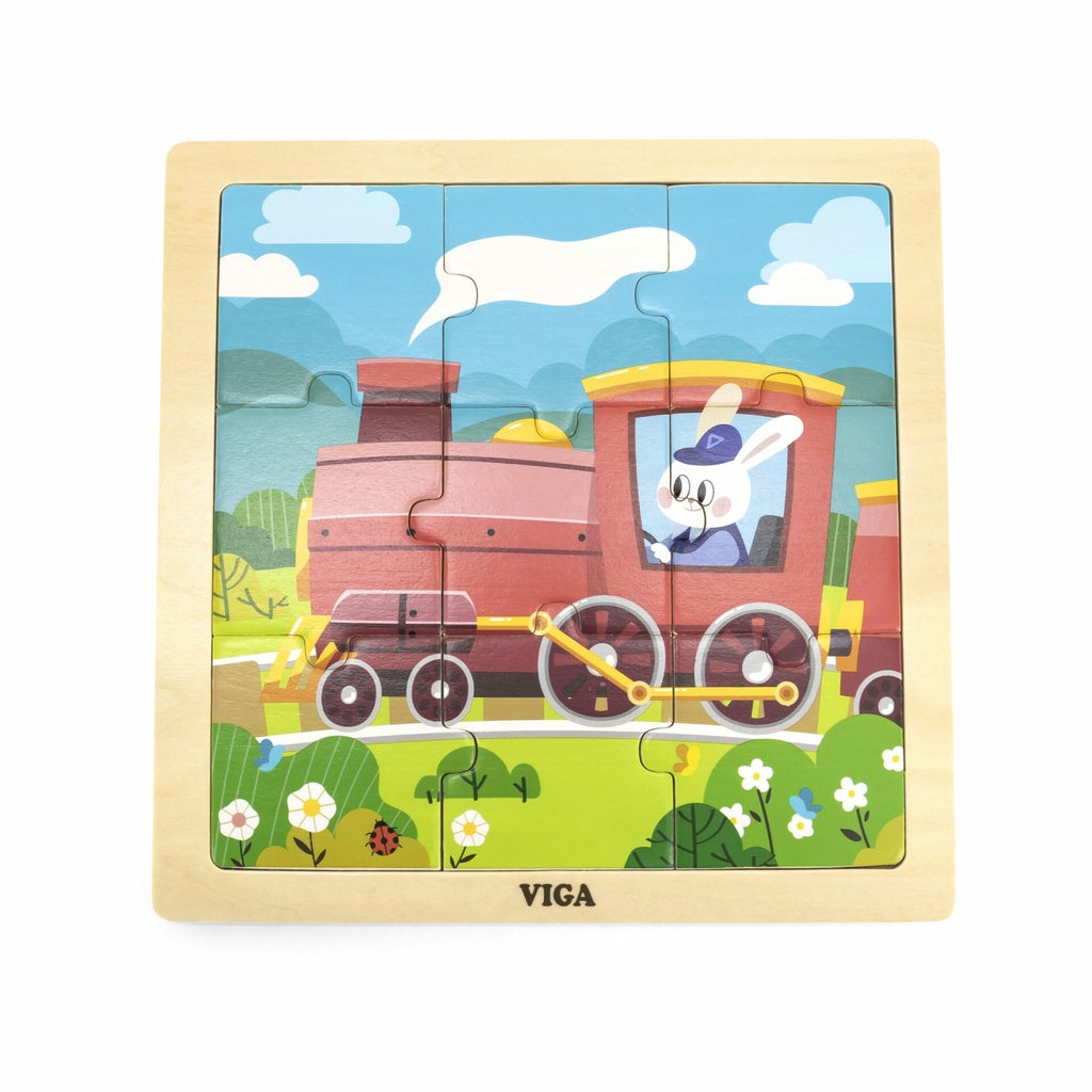 Viga - Wooden 9-Piece-Puzzle, Train