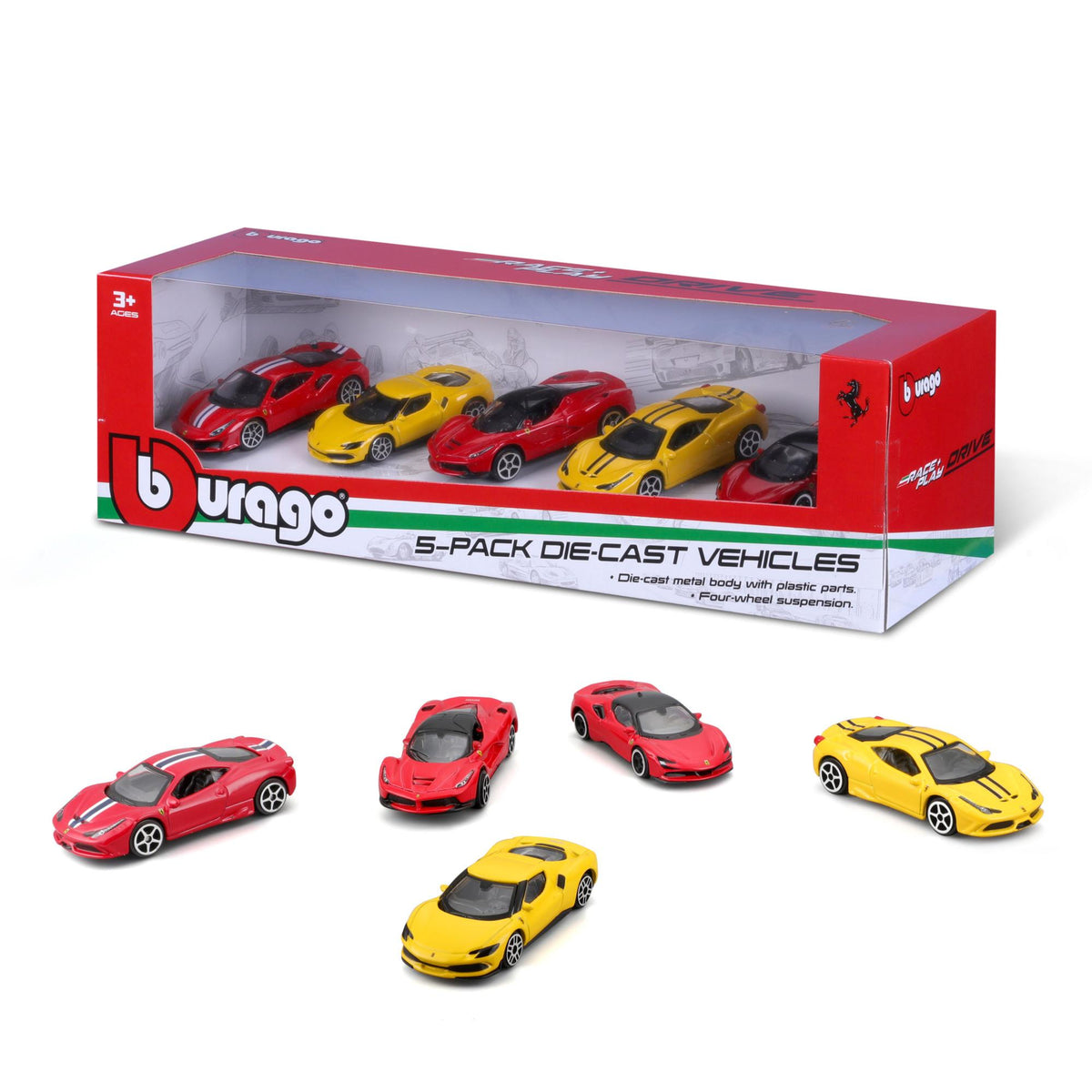 فيراري Race & Play مقياس 1:64 – مجموعة 5 سيارات معدنية