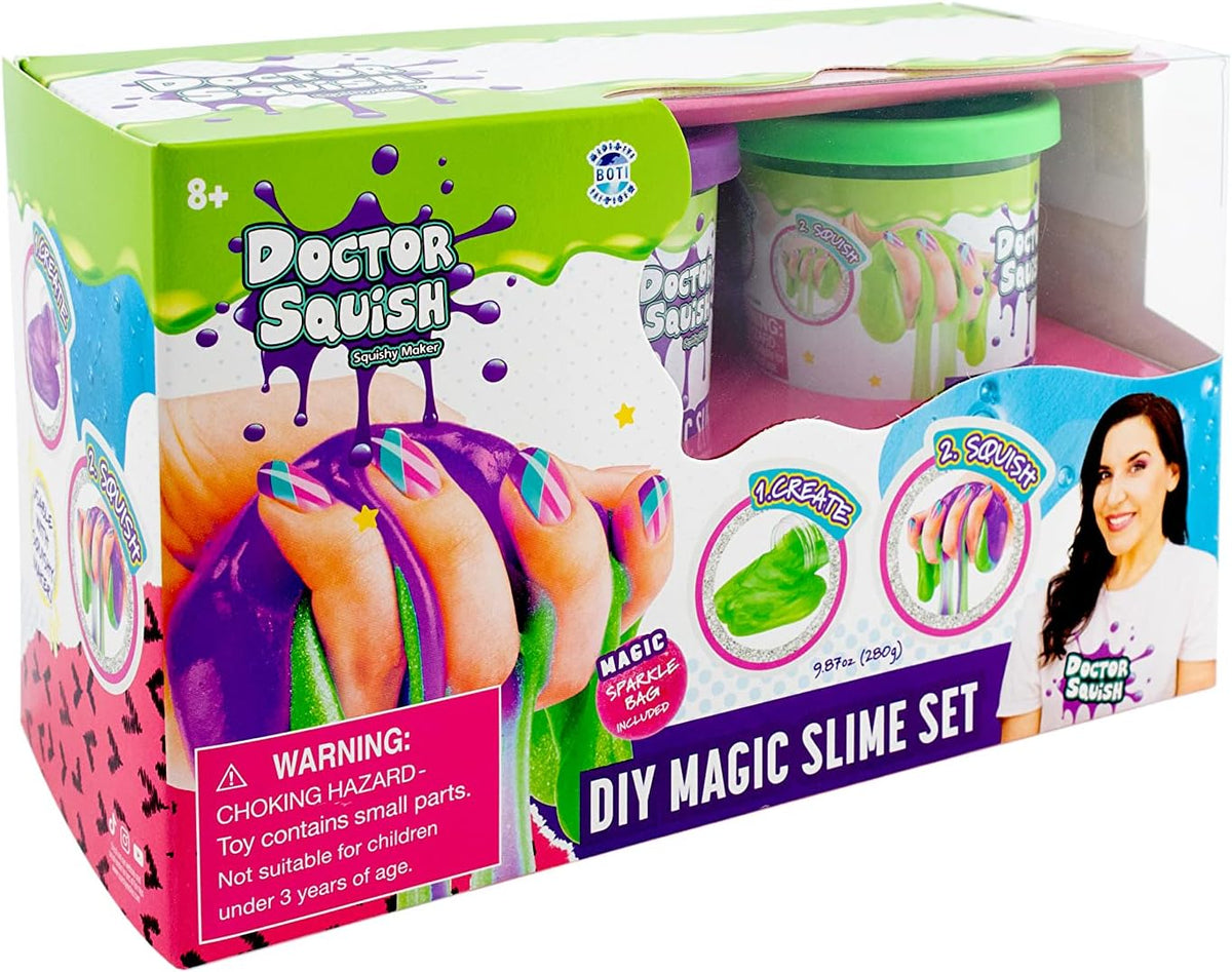 DOCTOR SQUISH - DIY MAGIC SLIME DOUBLE SET - GREEN AND PURPLE - 240 GRAMS