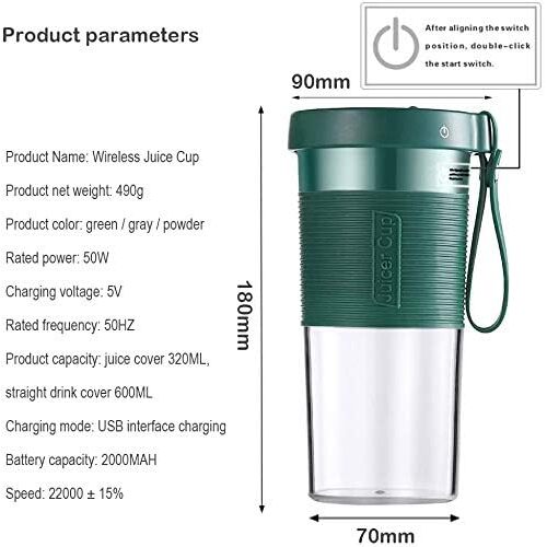 Sky - Usb Rechargeable Cordless Mini 320Ml Fruit Ice Smoothie Mixer - Grey