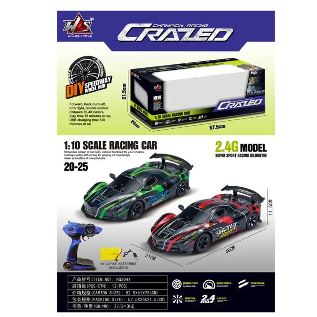 CRAZED 110 RADIO REMOTE CONTROL CAR - Red