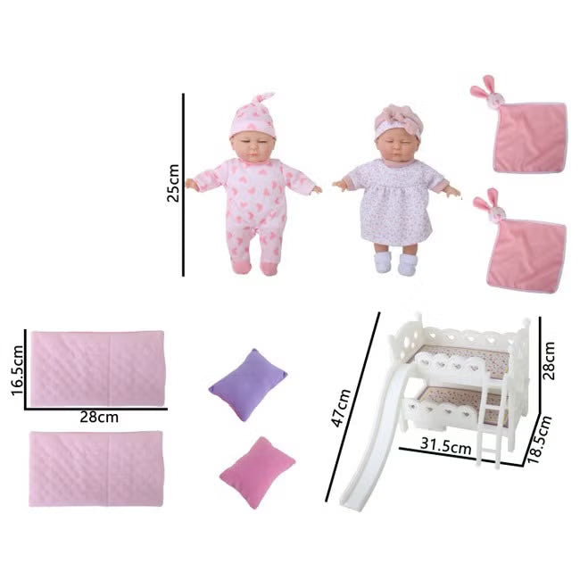 XINLIANFENG 10-INCH STUFFED TWIN BABY DOLL IN A BUNK PLAYSET