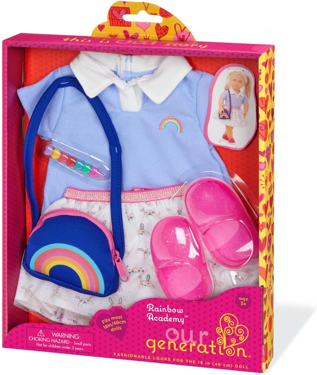 Our Generation School Outfit - Rainbow Print Shirt & Accessories