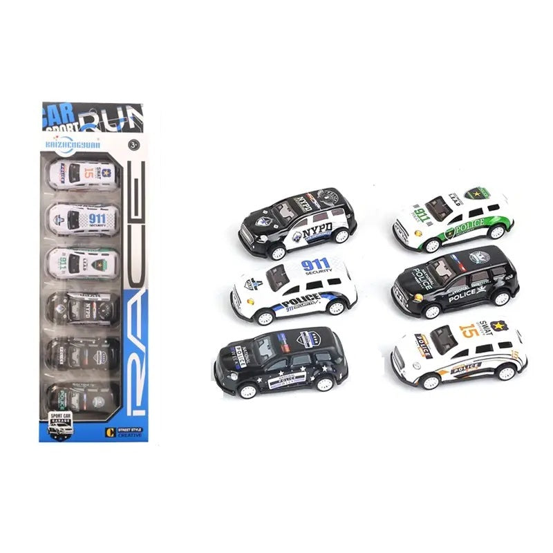 Sam Toys - Police Pull Back Alloy Car - 6 Pcs