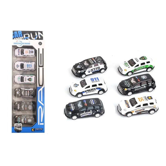 Sam Toys - Police Pull Back Alloy Car - 6 Pcs