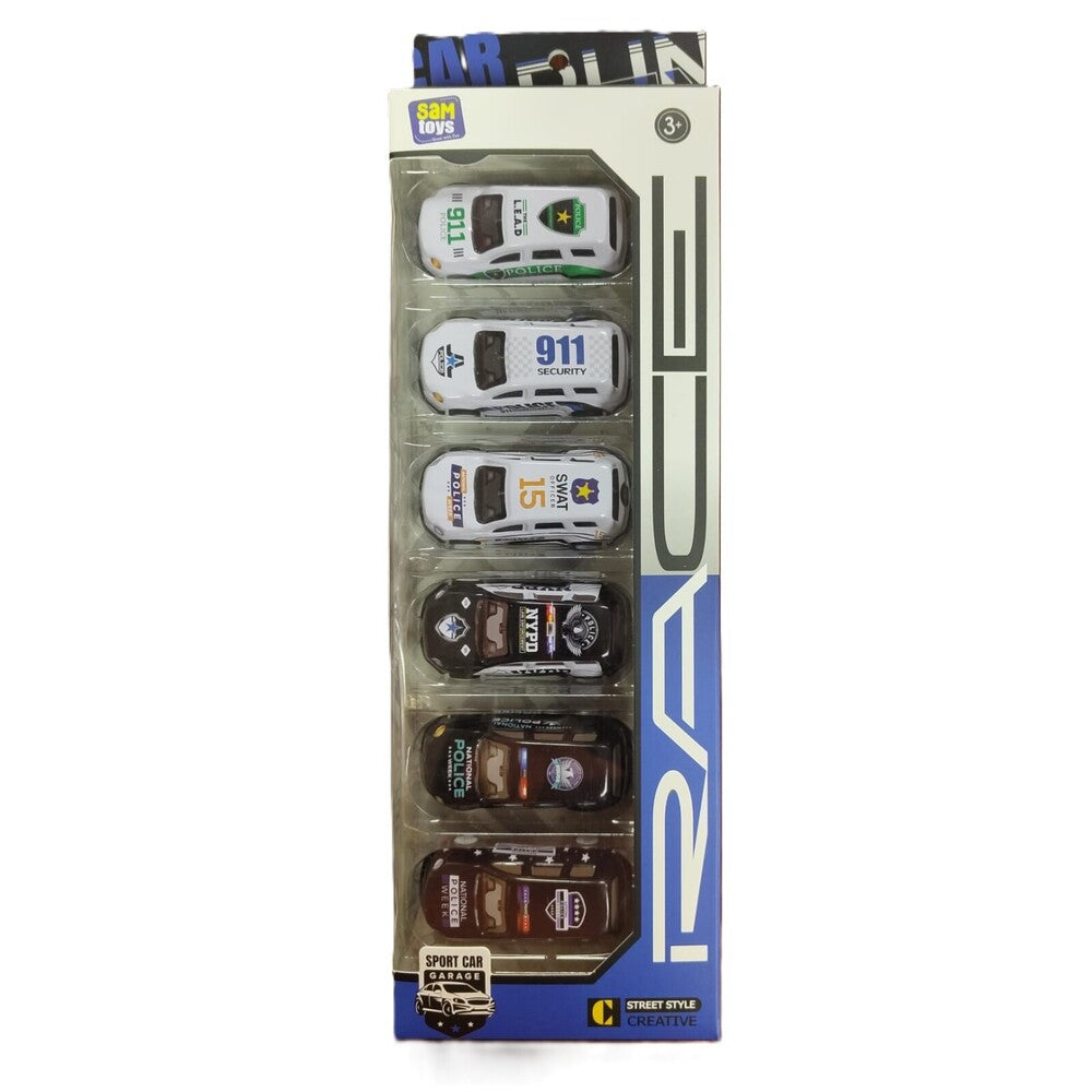 Sam Toys - Police Pull Back Alloy Car - 6 Pcs