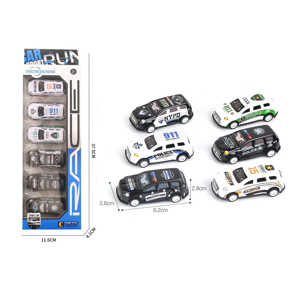 Sam Toys - Police Pull Back Alloy Car - 6 Pcs