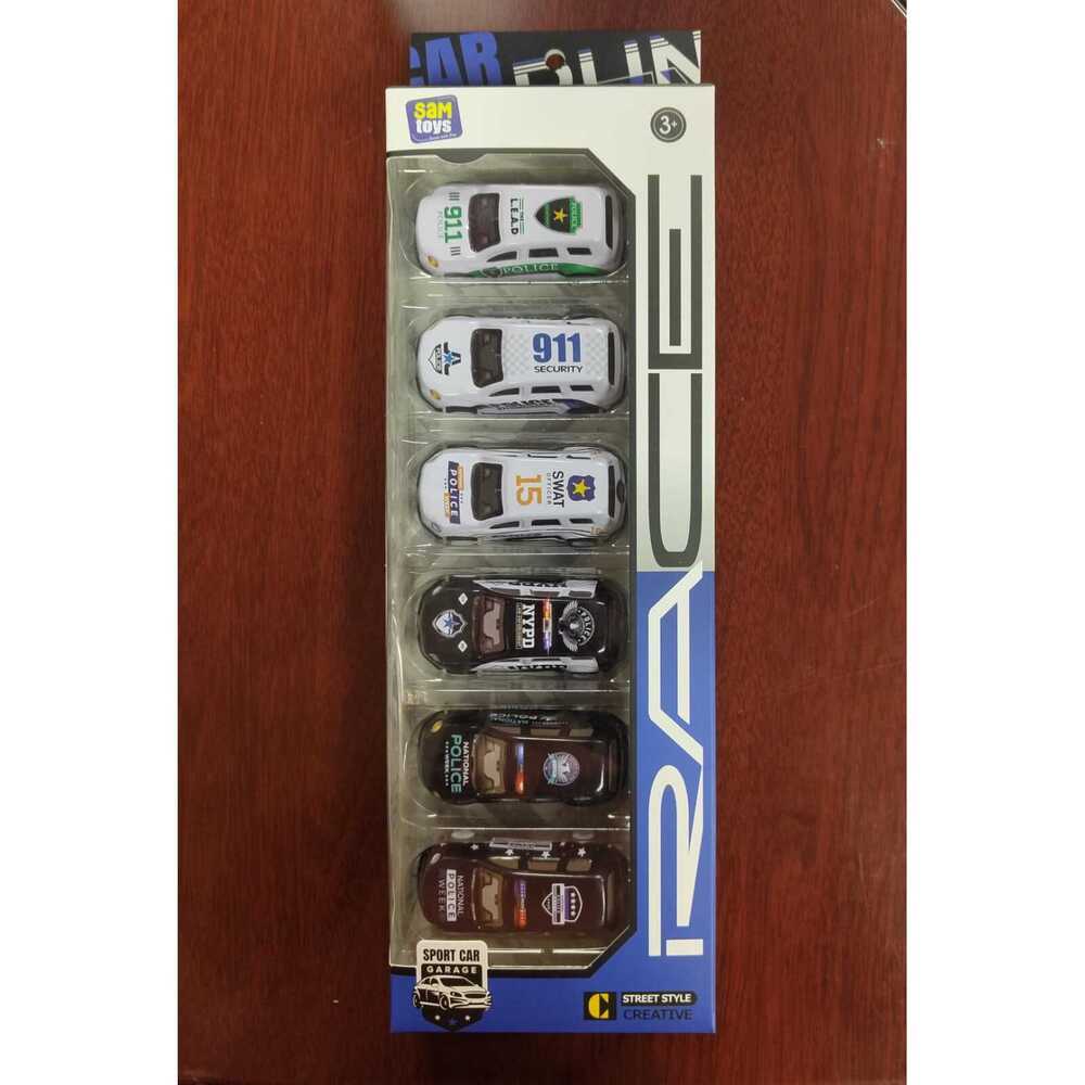 Sam Toys - Police Pull Back Alloy Car - 6 Pcs