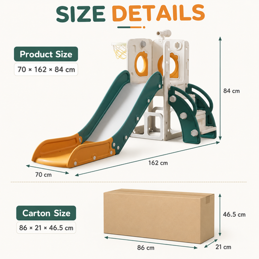 6-in-1 Toddler Slide Playset with Basketball Hoop