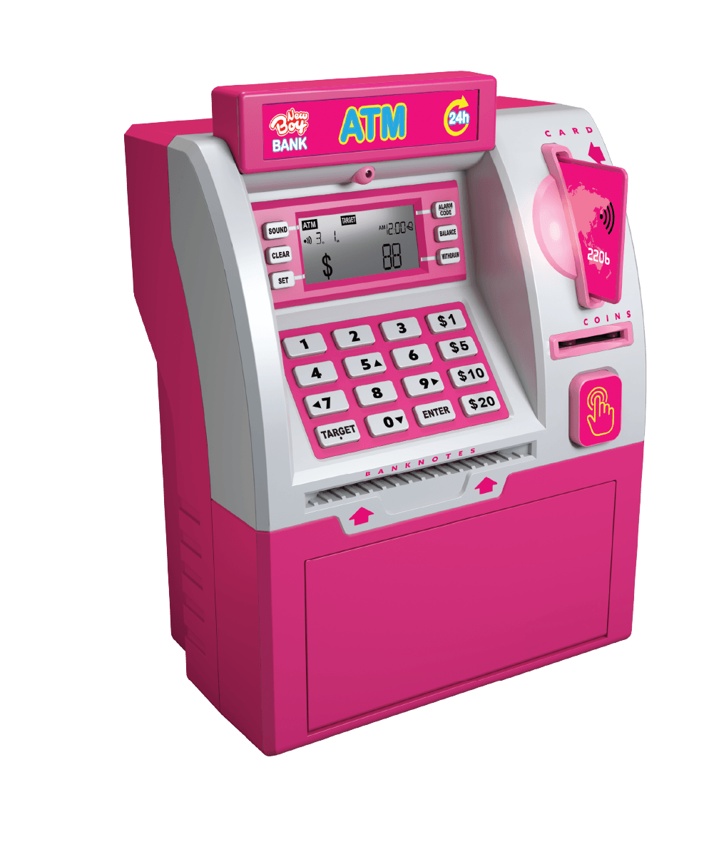 ماكينة ATM توفير للأطفال – ادّخر بمتعة وأضواء – وردي