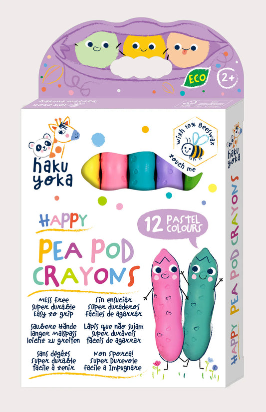 HAPPY PEA POD CRAYONS - 12 PASTEL COLOURS