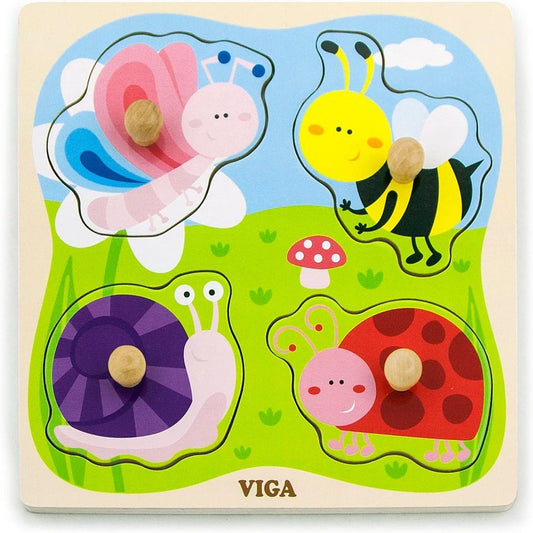 Viga - Flat Puzzle With Big Wooden Knob - Insect