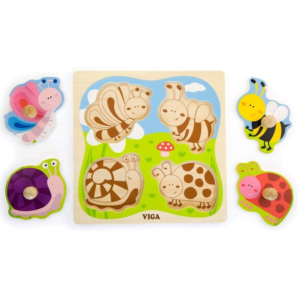 Viga - Flat Puzzle With Big Wooden Knob - Insect