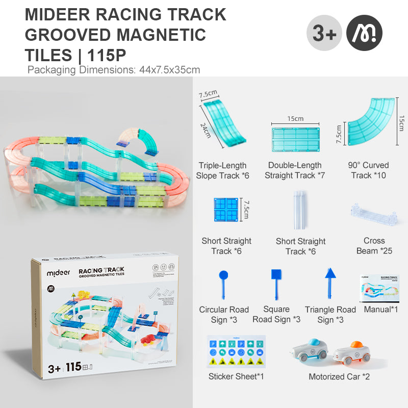 Mideer Racing Track Magnetic Tiles Set – STEM Building Toy for Kids