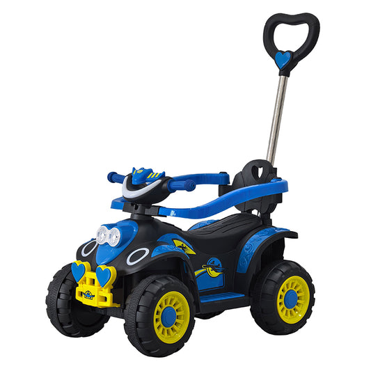 TOBBI KIDS 3 IN 1 ATV QUAD RIDEON WITH PUSH BAR -BLUE/BLACK