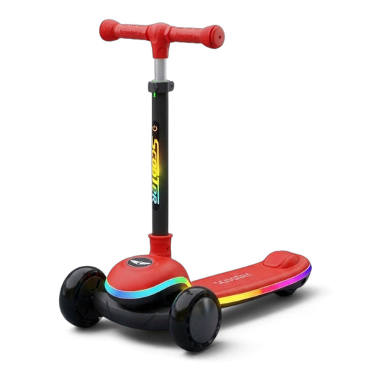 TOBBI KIDS 3 WHEEL ADJUSTABLE HEIGHT KICK SCOOTER WITH LIGHT UP WHEELS -RED