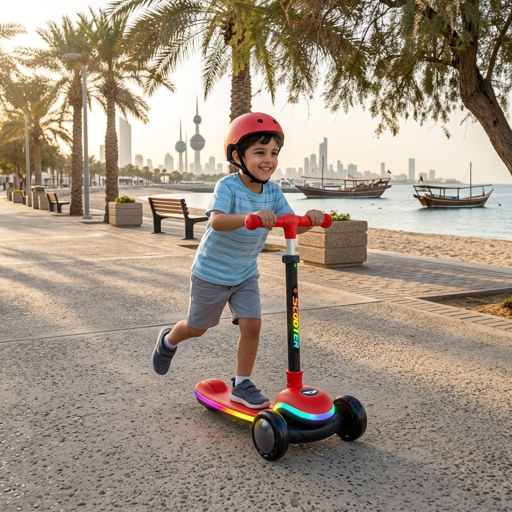 TOBBI KIDS 3 WHEEL ADJUSTABLE HEIGHT KICK SCOOTER WITH LIGHT UP WHEELS -RED