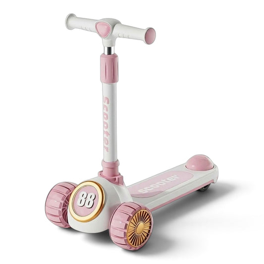 TOBBI KIDS 3 WHEEL ADJUSTABLE HEIGHT KICK SCOOTER WITH ELECTROPLATED ACCENTS -WHITE/PINK