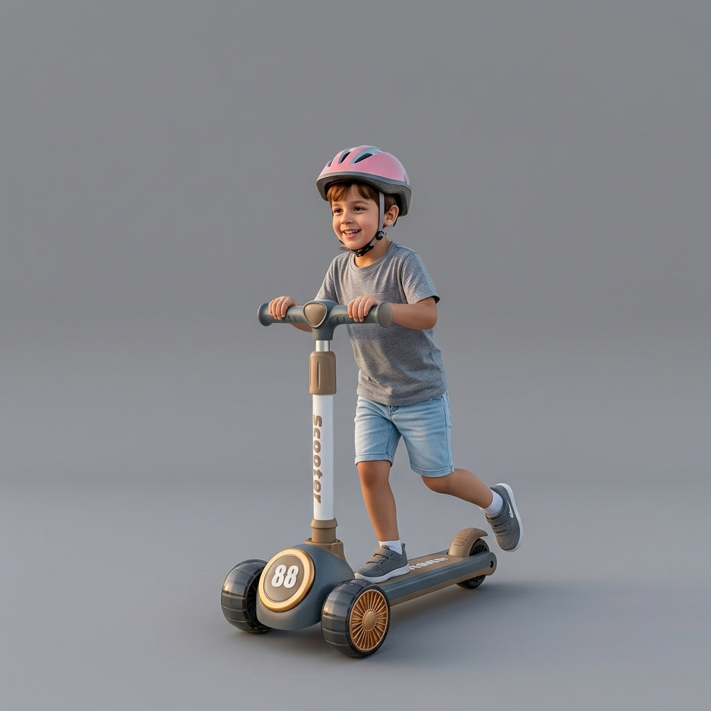 TOBBI KIDS 3 WHEEL ADJUSTABLE HEIGHT KICK SCOOTER WITH ELECTROPLATED ACCENTS -DARK/ BLUE
