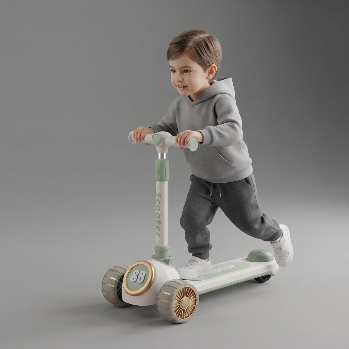 TOBBI KIDS 3 WHEEL ADJUSTABLE HEIGHT KICK SCOOTER WITH ELECTROPLATED ACCENTS -WHITE/GREEN