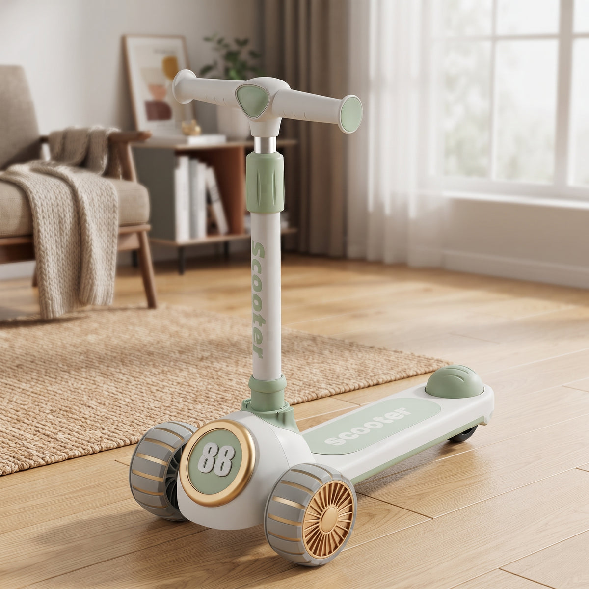 TOBBI KIDS 3 WHEEL ADJUSTABLE HEIGHT KICK SCOOTER WITH ELECTROPLATED ACCENTS -WHITE/GREEN