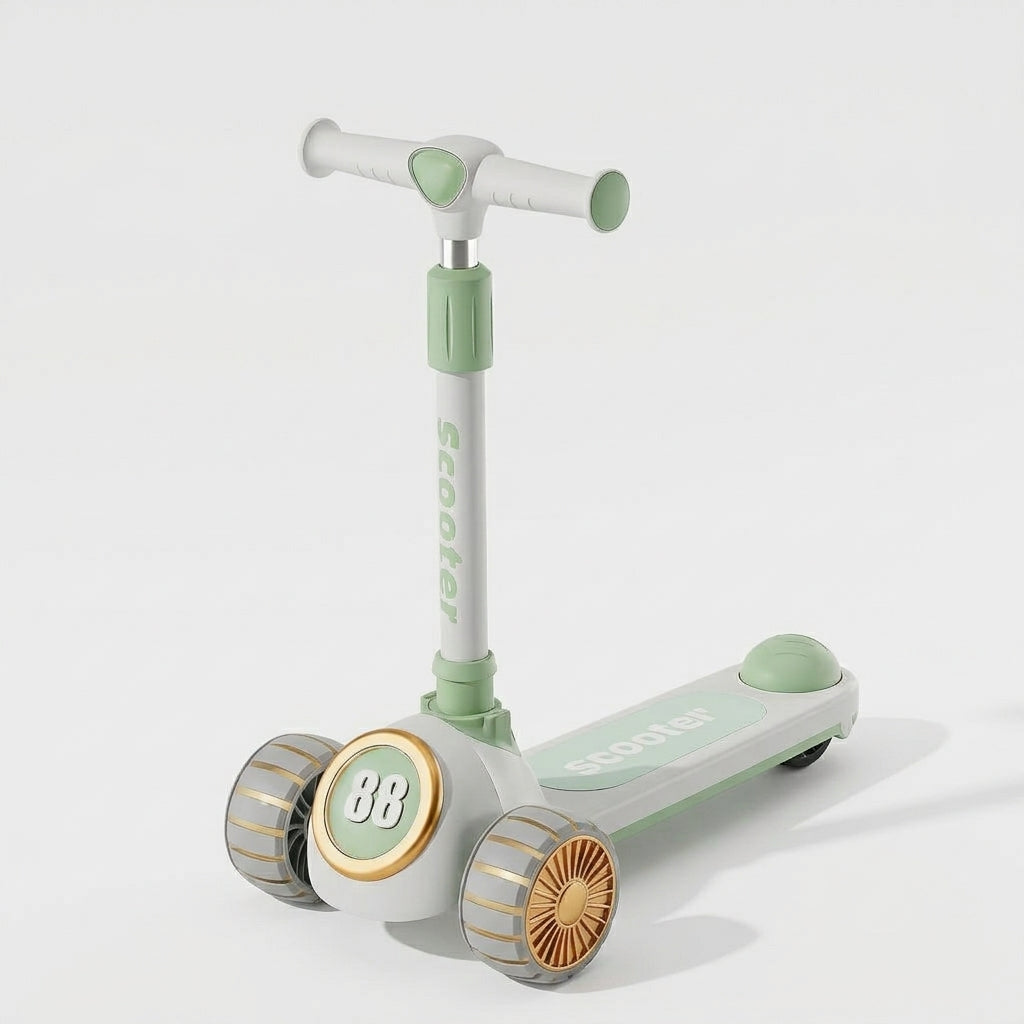TOBBI KIDS 3 WHEEL ADJUSTABLE HEIGHT KICK SCOOTER WITH ELECTROPLATED ACCENTS -WHITE/GREEN