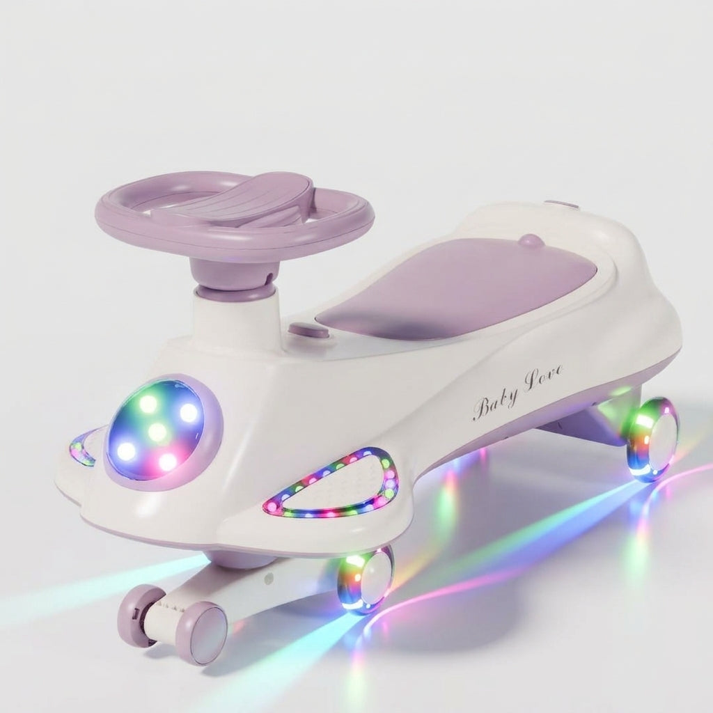 TOBBI KIDS MAGIC TWIST SWING CAR WITH UNDER SEAT STORAGE BOX-PURPLE/WHITE