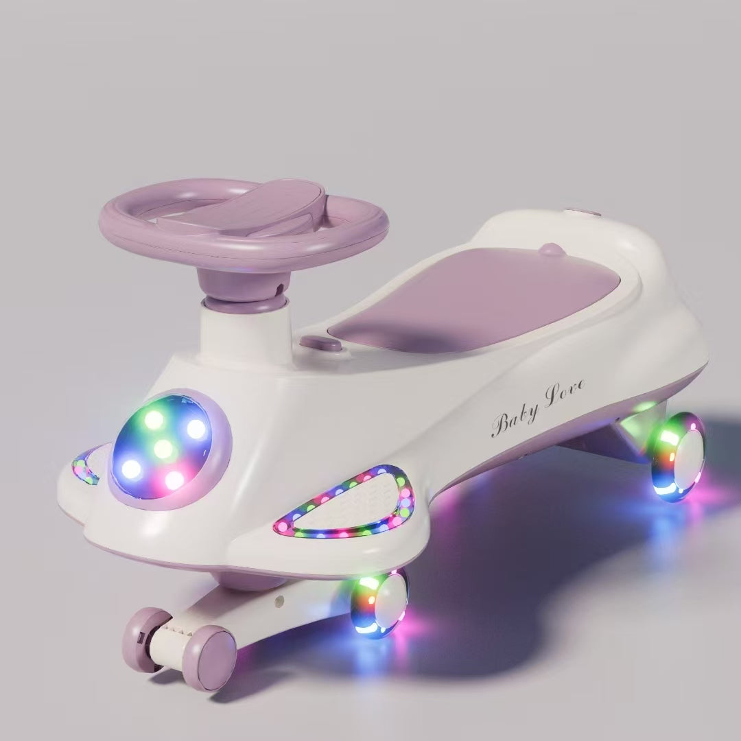 TOBBI KIDS MAGIC TWIST SWING CAR WITH UNDER SEAT STORAGE BOX-PURPLE/WHITE