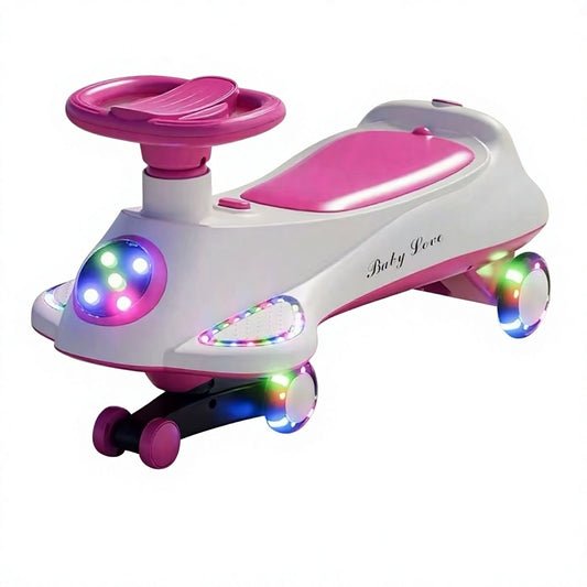 TOBBI KIDS MAGIC TWIST SWING CAR WITH UNDER SEAT STORAGE BOX-PINK/WHITE