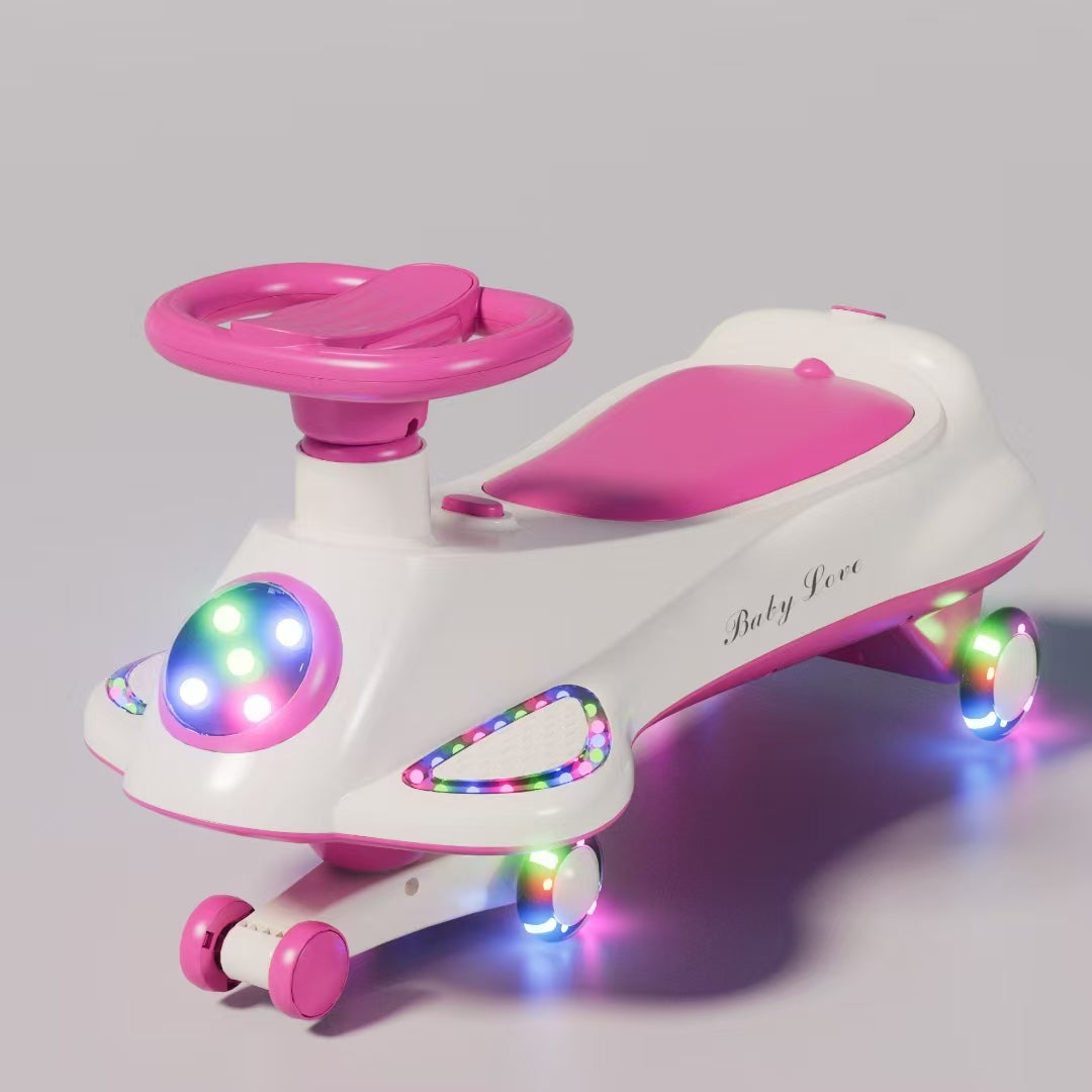 TOBBI KIDS MAGIC TWIST SWING CAR WITH UNDER SEAT STORAGE BOX-PINK/WHITE