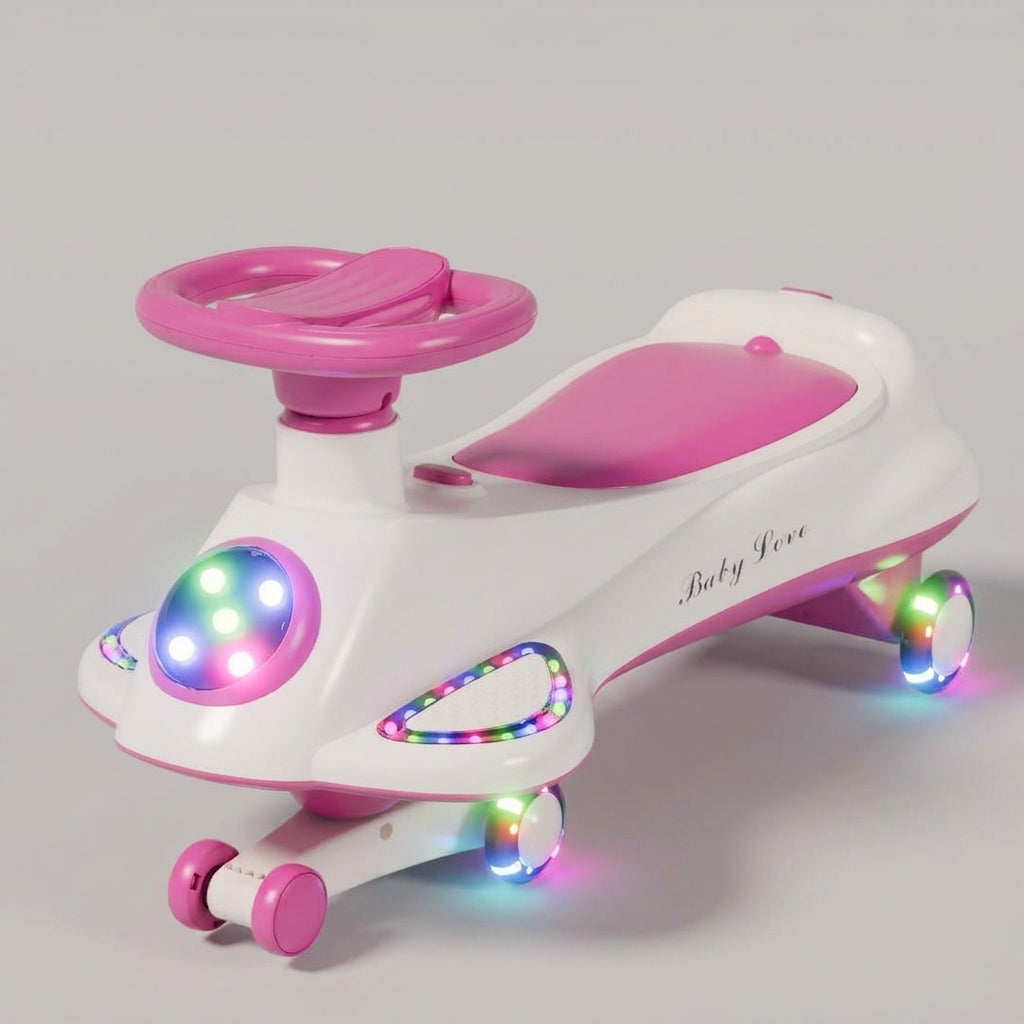 TOBBI KIDS MAGIC TWIST SWING CAR WITH UNDER SEAT STORAGE BOX-PINK/WHITE