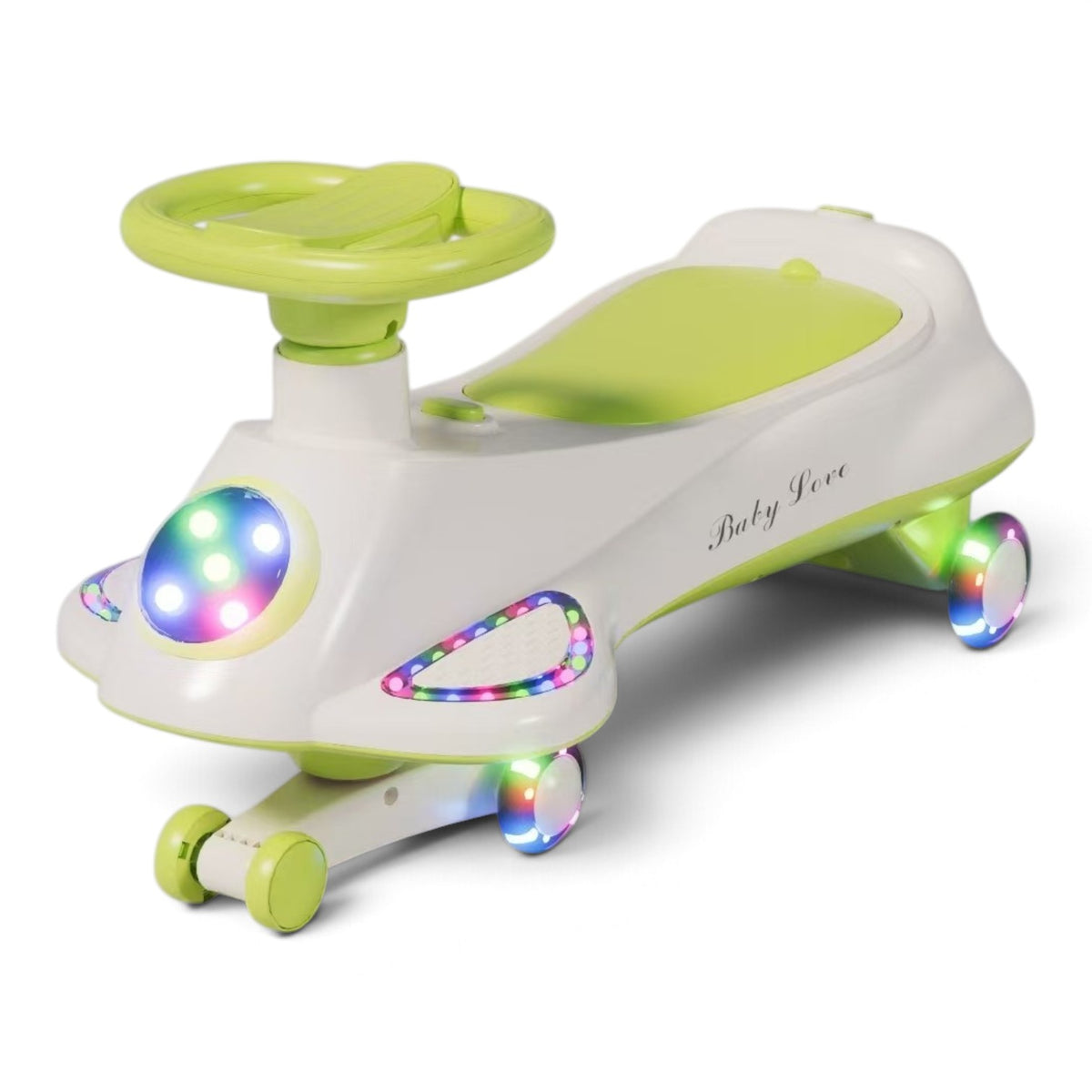 TOBBI KIDS MAGIC TWIST SWING CAR WITH UNDER SEAT STORAGE BOX-GREEN/WHITE