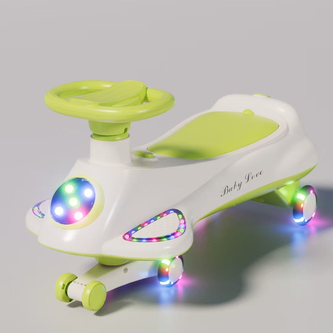 TOBBI KIDS MAGIC TWIST SWING CAR WITH UNDER SEAT STORAGE BOX-GREEN/WHITE
