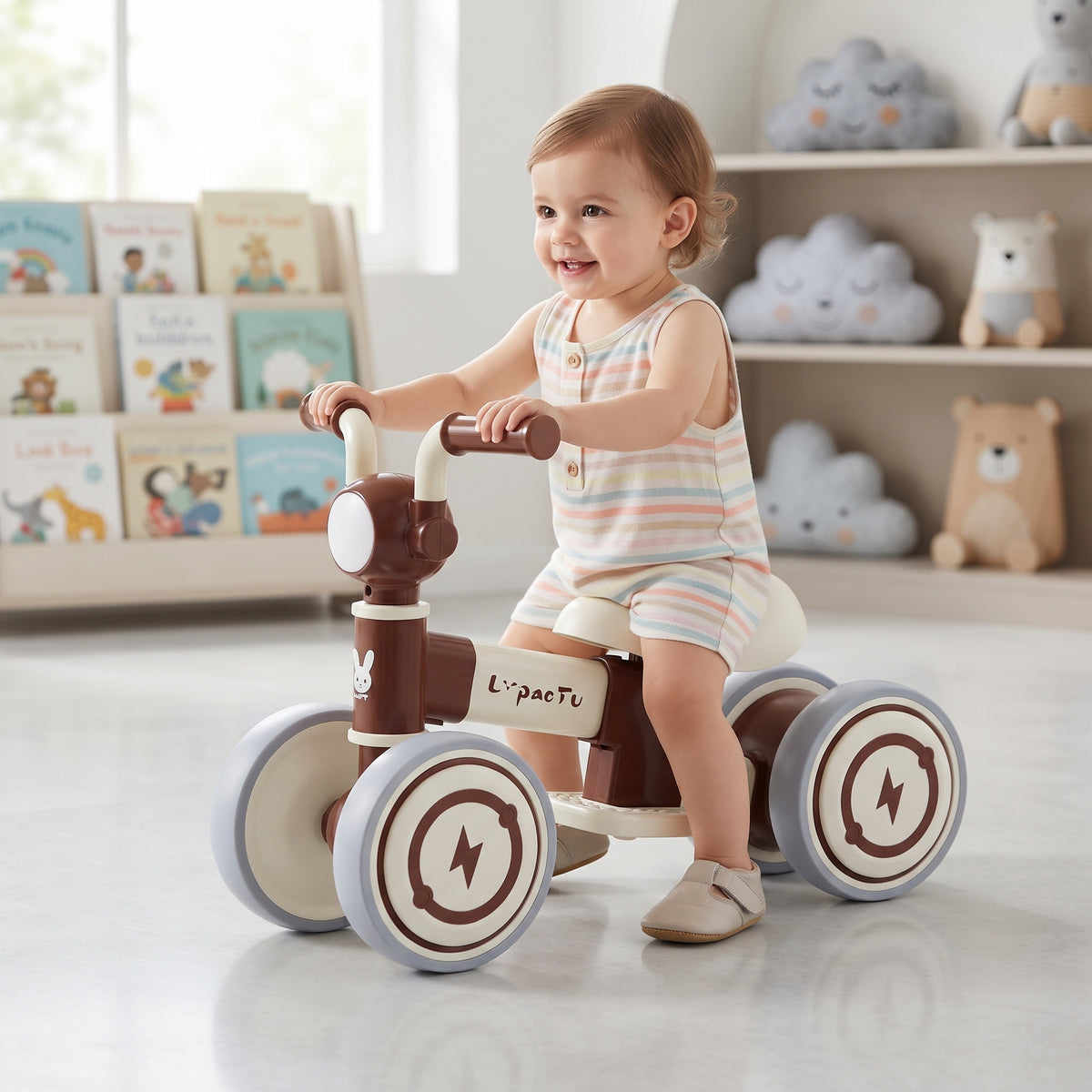 TOBBI KIDS 4 WHEEL MINI BIKE WITH HEADLIGHT - BROWN/WHITE
