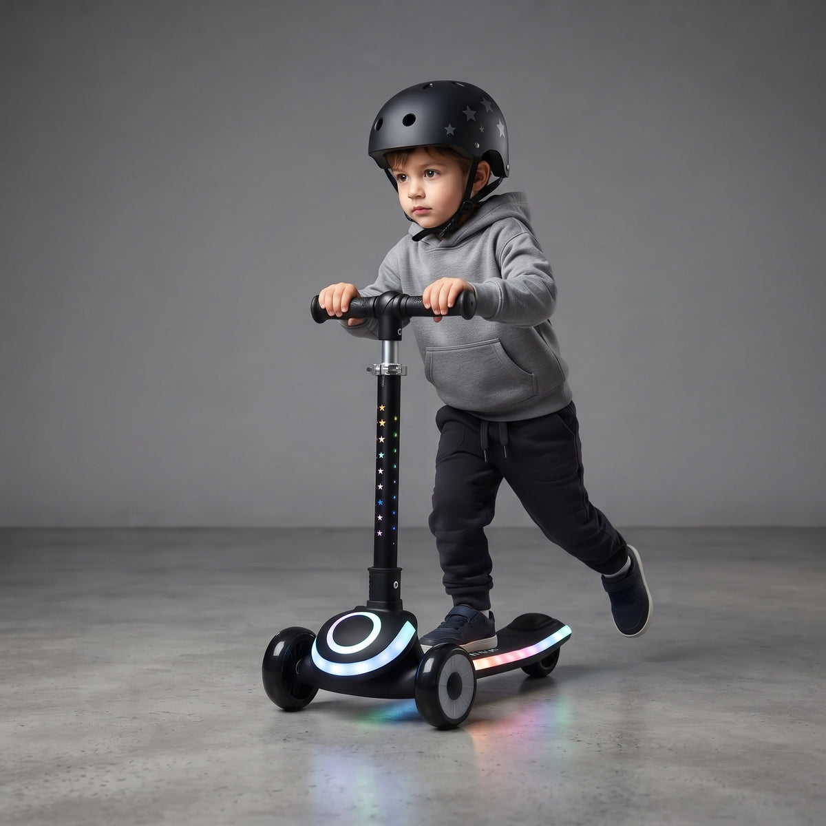 TOBBI KIDS 3 WHEEL ADJUSTABLE HEIGHT KICK SCOOTER WITH LED ACCENTS & LIGHT UP WHEELS - BLACK