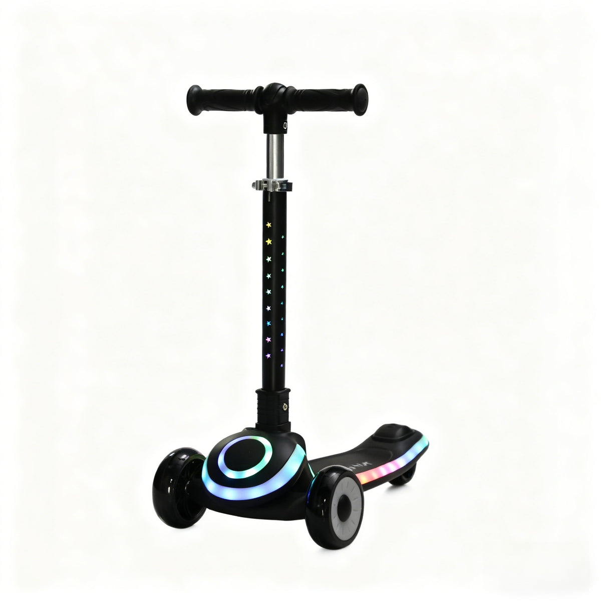 TOBBI KIDS 3 WHEEL ADJUSTABLE HEIGHT KICK SCOOTER WITH LED ACCENTS & LIGHT UP WHEELS - BLACK